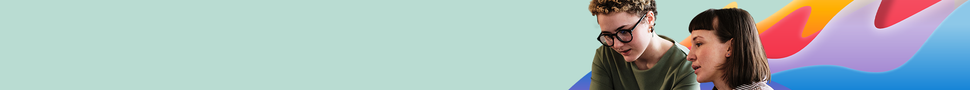 Employees working together with colorful background