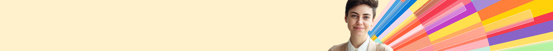 colorful header with headshot