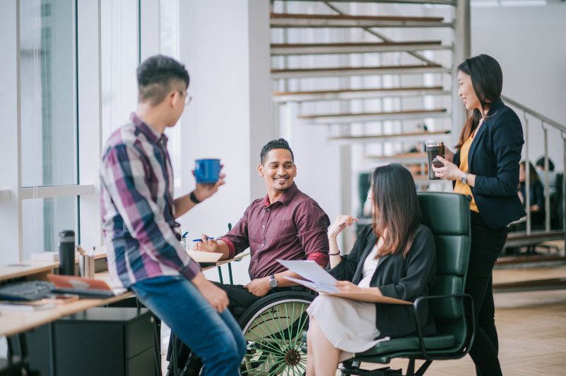 group of employees talking